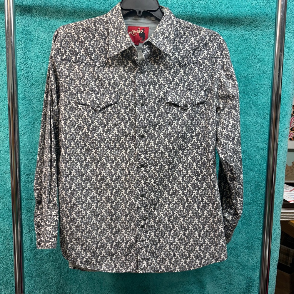 Rodeo Clothing Co. Men’s Black and White Paisley pearl snap Western Shirt Sz. XL
